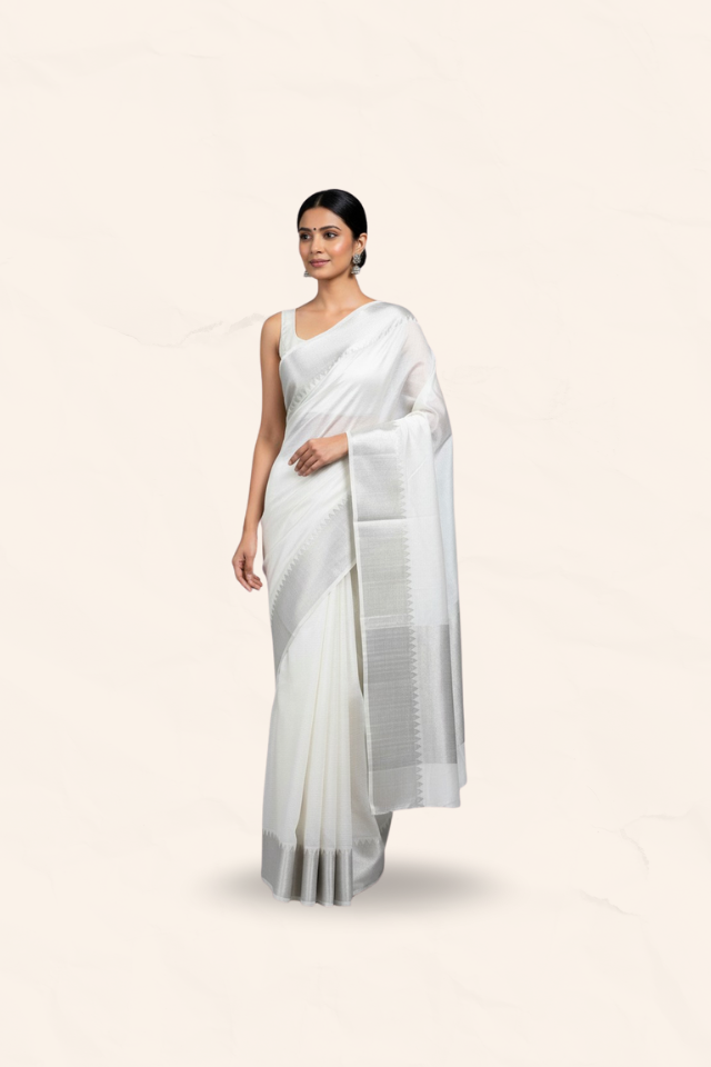 Nauvari White Saree [RS]